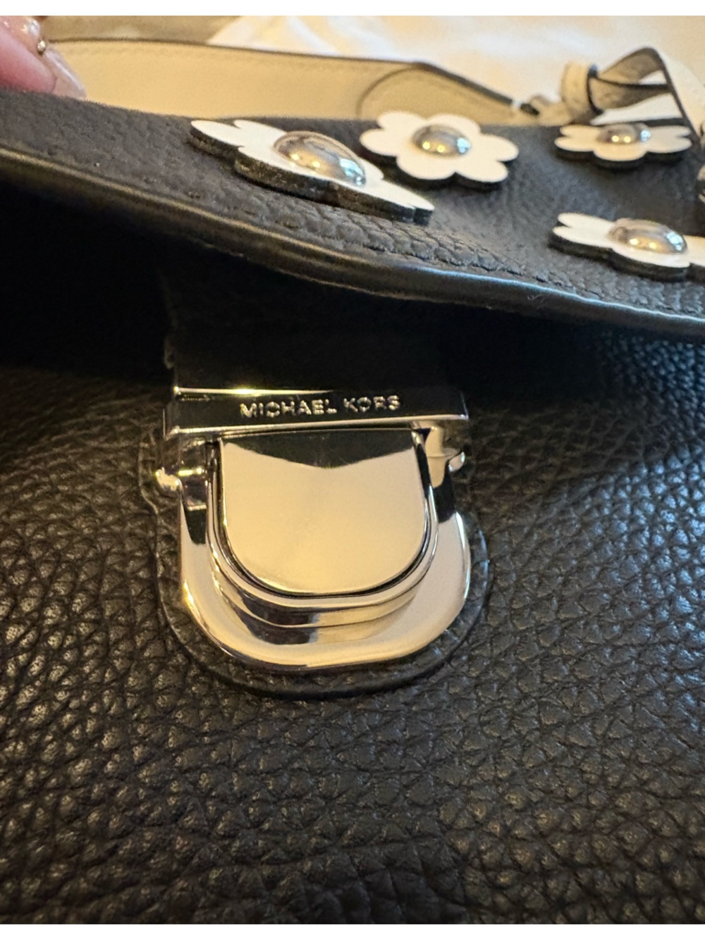 Michael Kors Floral Black and White Pebbled Leather Crossbody - Picture 11 of 14